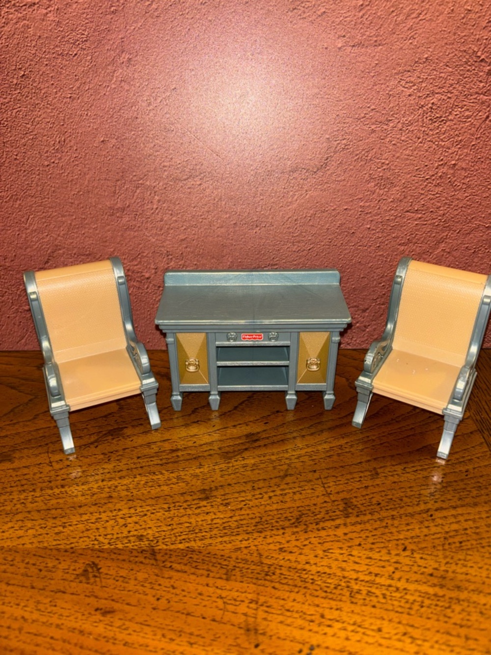 Fisher Price Loving Family Dining Room Buffet Hutch and Two Chairs VTG